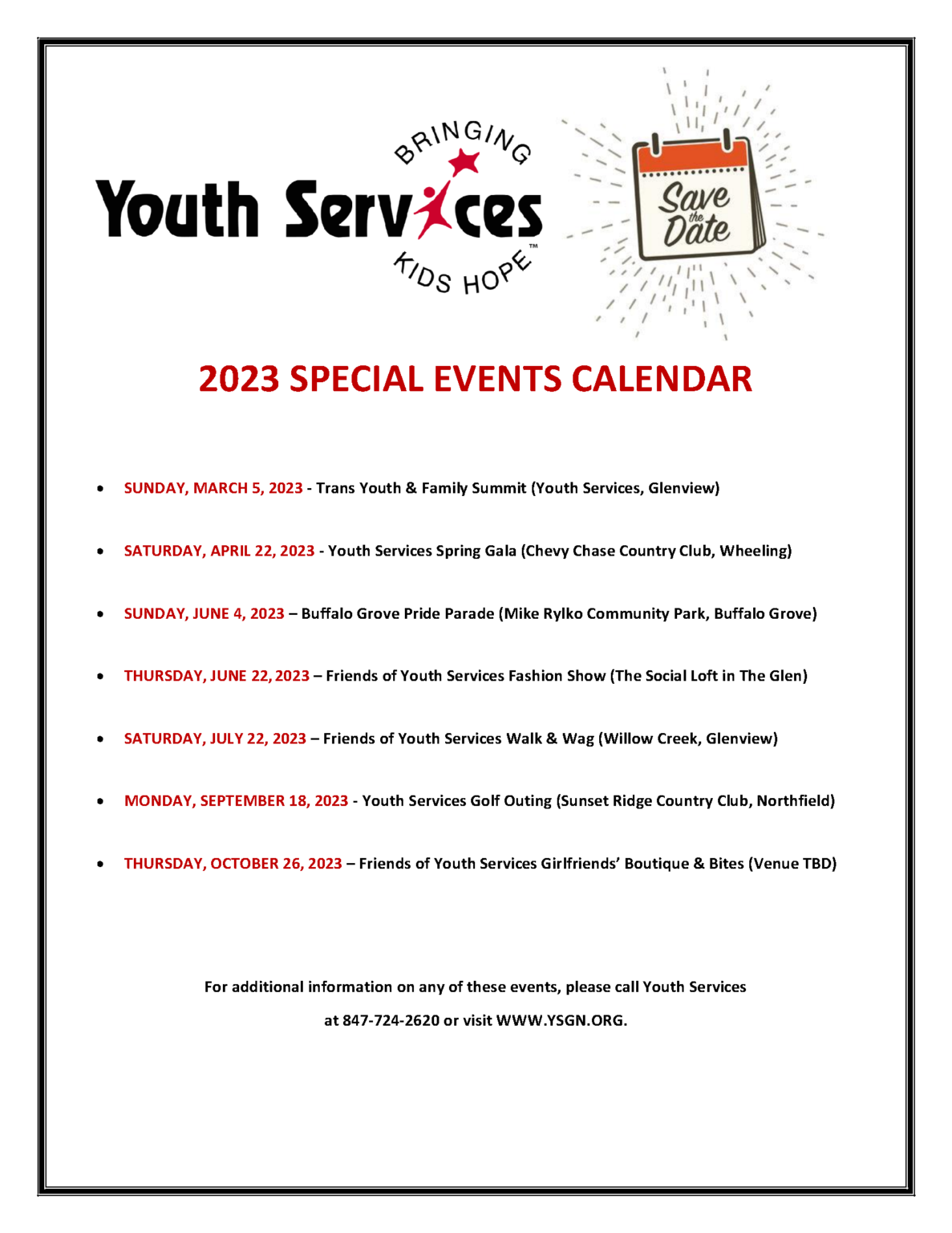 Events Youth Services of Glenview/Northbrook